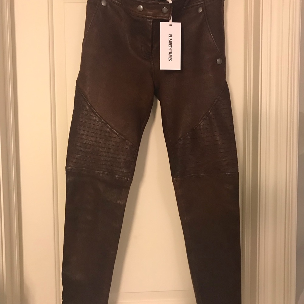 NWT Elizabeth and James cognac leather moto pants